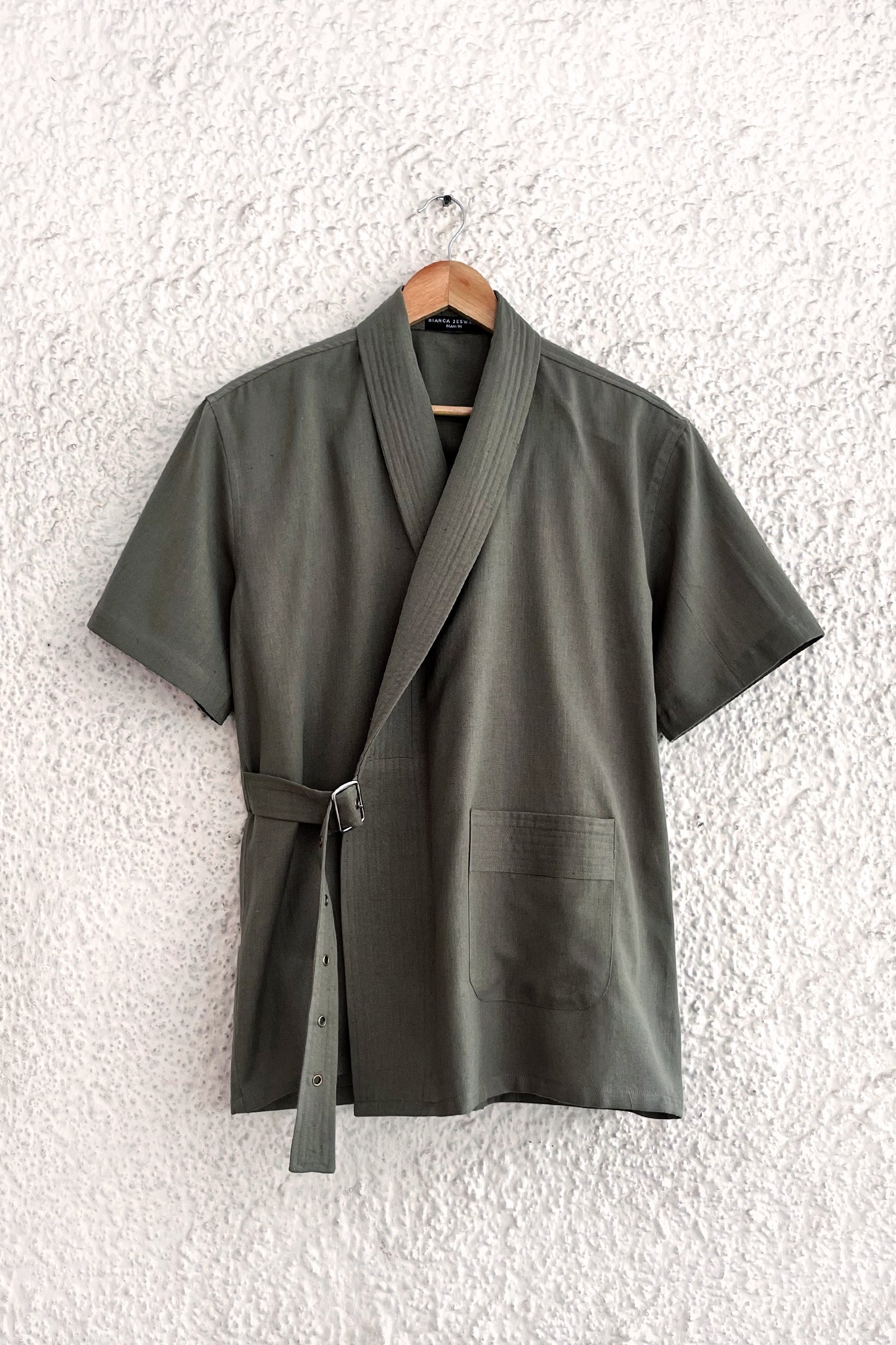 Men's Kimono Wrap Shirt Green – Bianca Jeswant