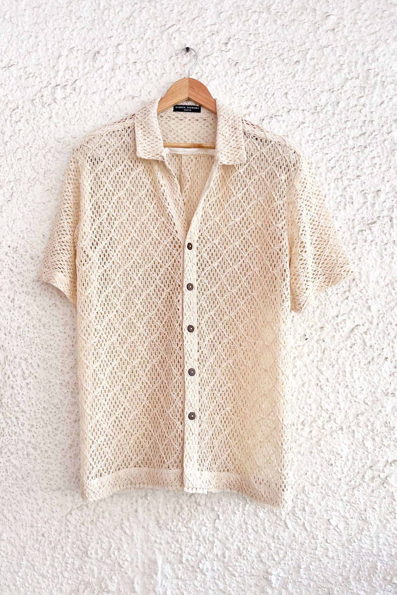 Women's Vacation Shirt - Cream Crochet Tiles
