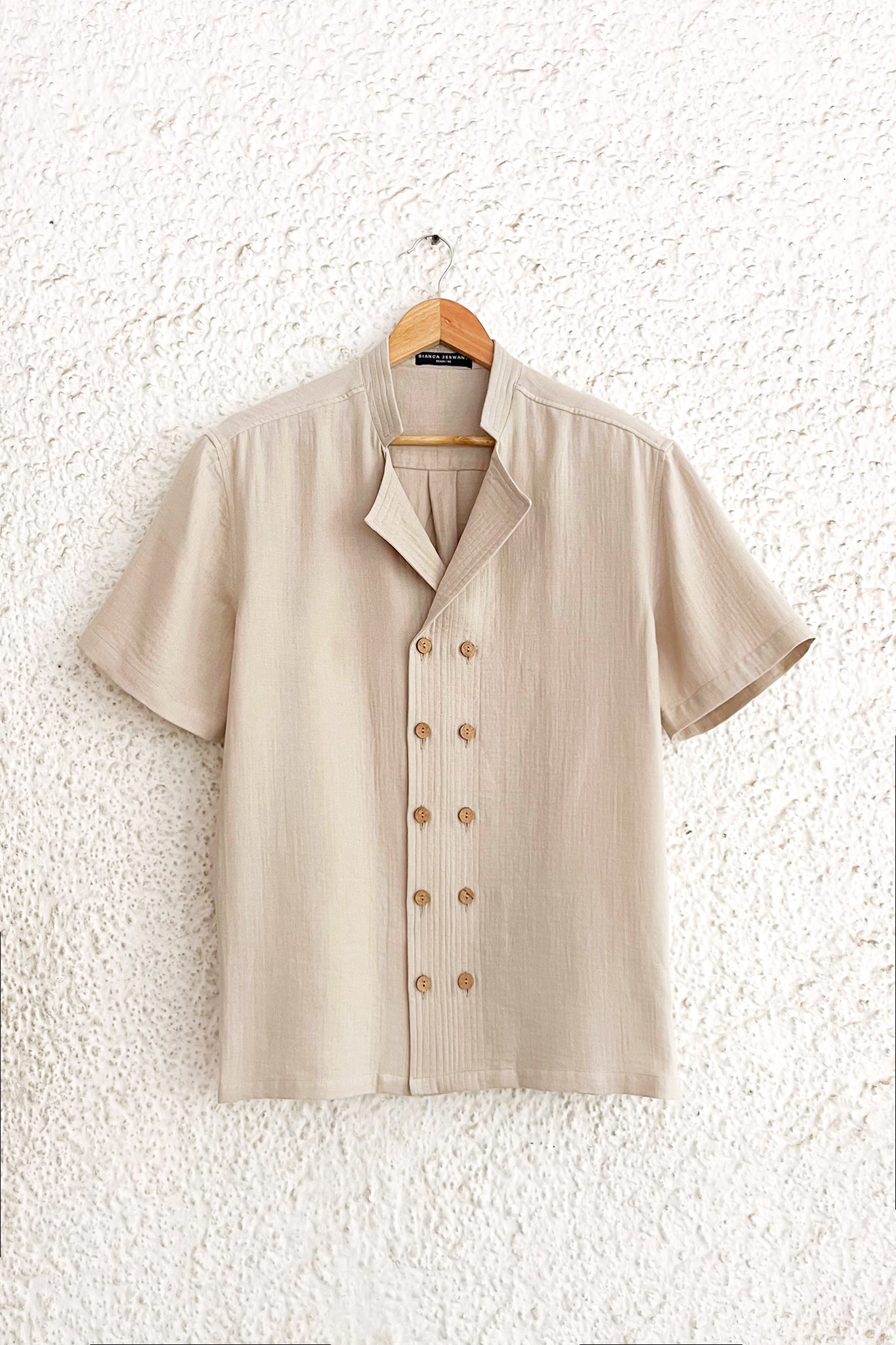 Men's Textured Shirt - Double Button Front (Oatmeal)